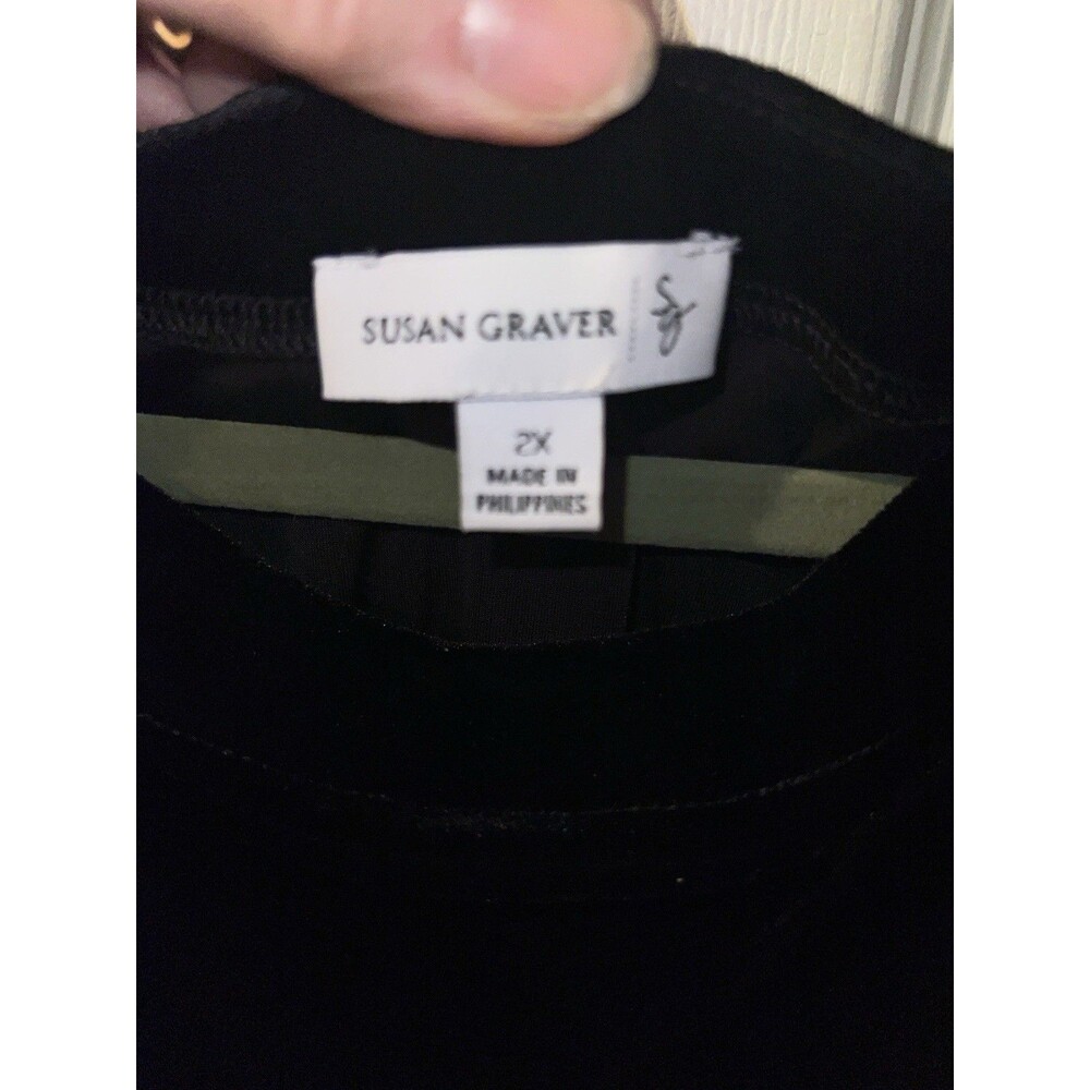 Susan Graver Dress Womens 2X Black Velvet Midi Shift Velour Dark Romantic Soft - Picture 4 of 8